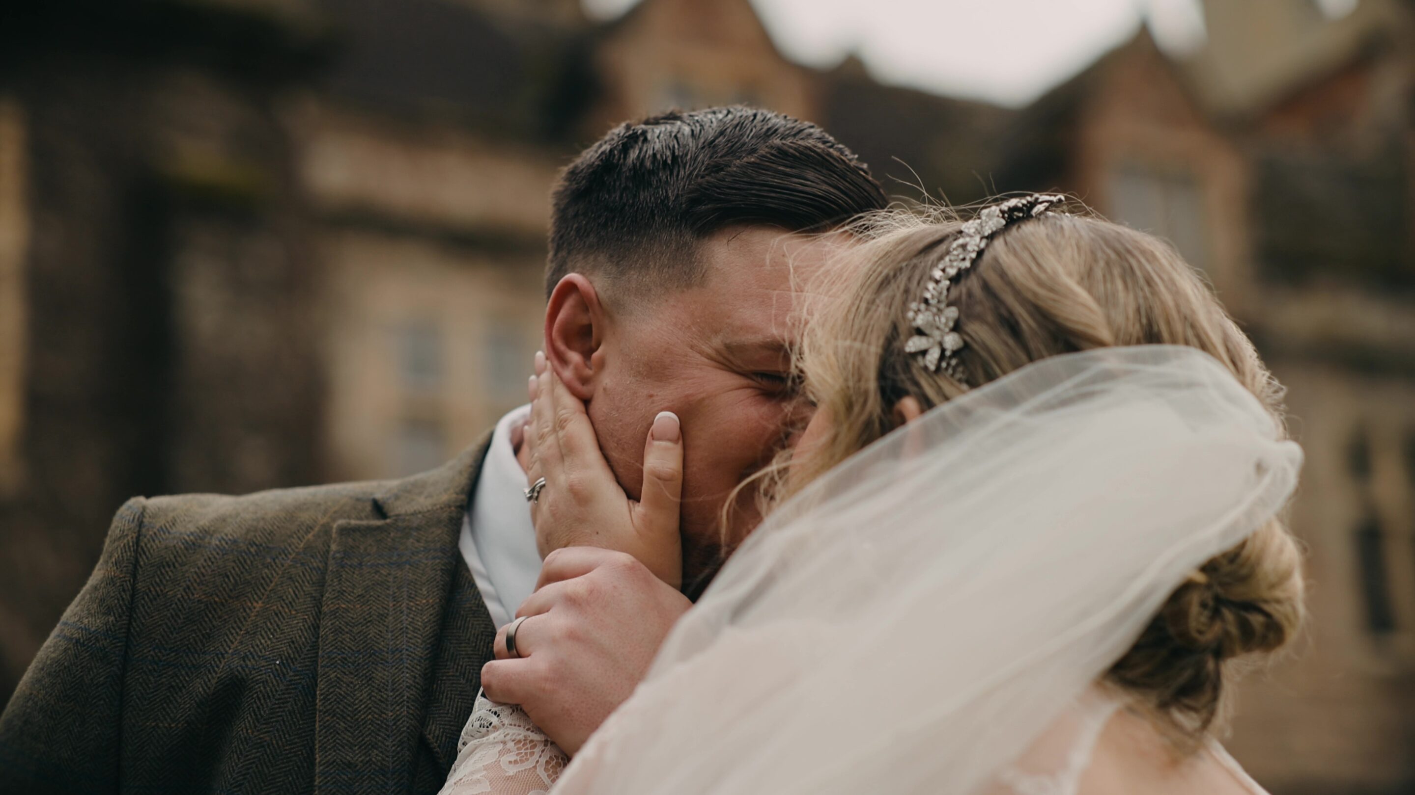 Wedding film storytelling moment showing emotional connection between couple